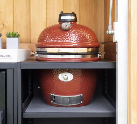 Outdoorküche Gasgrill Rotisserie, Drehspieß, Edelstahl-Grillrost, Grill-Beleuchtung, Outdoorkueche mit Gasgrill, Modulare Outdoorküche, Outdoor Küchen, Aussenküche, Outdoorkitchen, KitchenBlock, Junior Monolith Keramikgrill